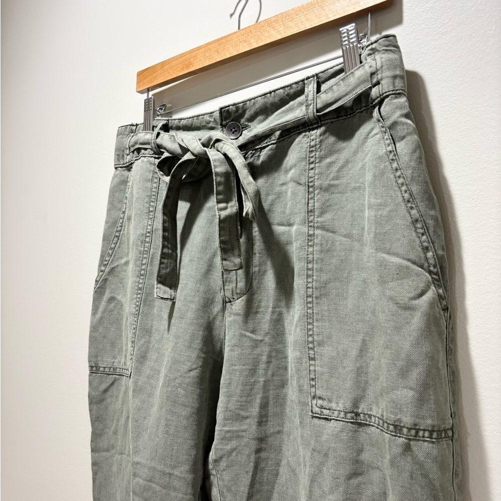 CYNTHIA ROWLEY Women’s Olive Green Straight Leg Cropped Linen Blend Pants Sz 12 - Picture 3 of 5